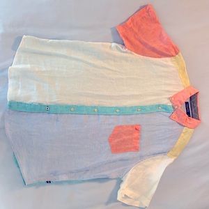 Vintage paneled. Pink, blue, white, yellow, teal